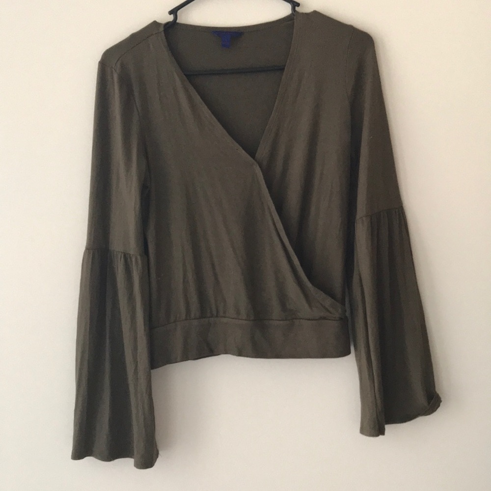 Flared sleeve olive shirt